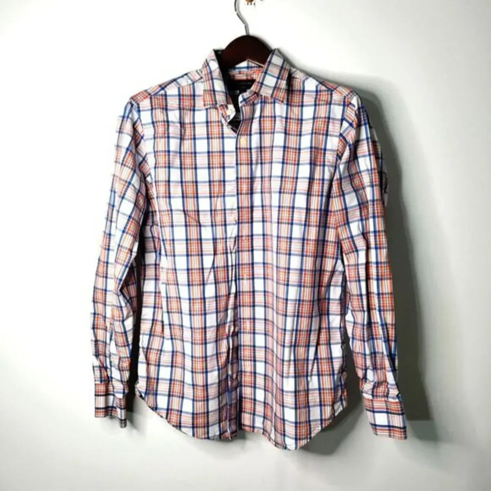 Banana Republic Men‎ M Blue Check Tailored Fit Long Sleeve Button Up Shirt Retro
